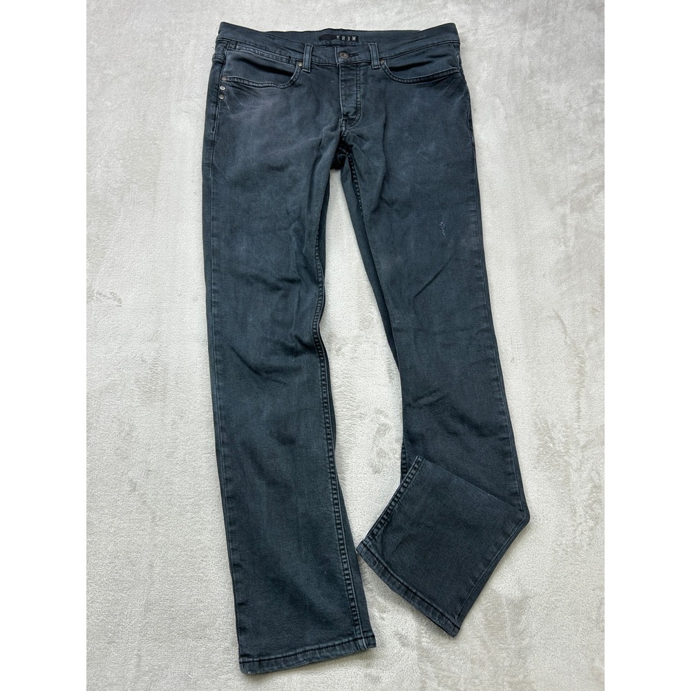 KR3W Denim Jeans Mens 32 Black Slim Straight Faded Stretch Skater Pants